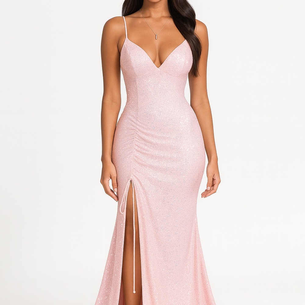 Glamorous Pink Sequin Maxi Dress with Spaghetti Straps